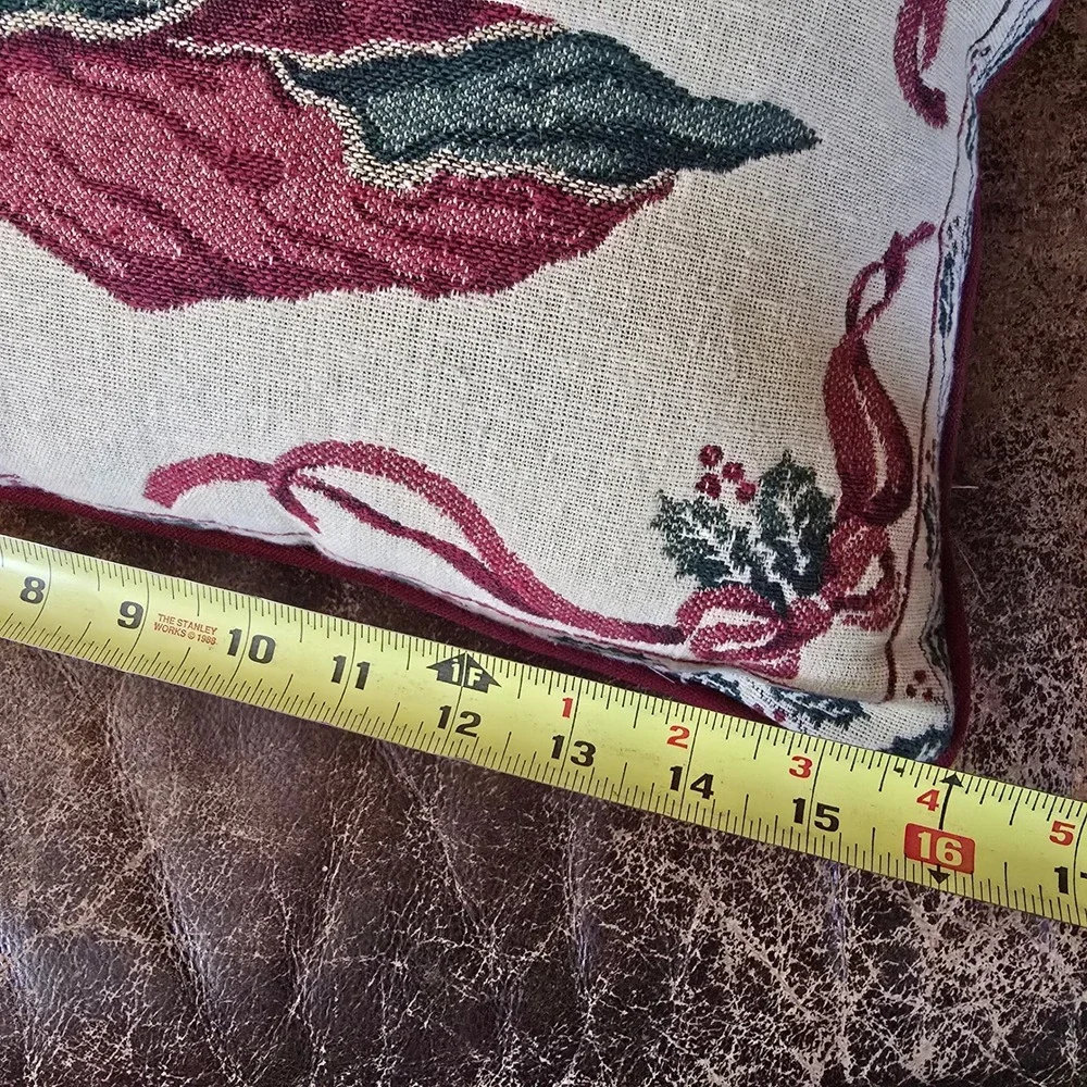 Vintage 90s Tapestry Throw Pillow Christmas Angel Red Green Holiday Decor 16x10